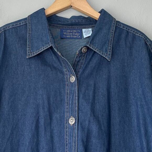 Willow Ridge Womens Size XL Artsy Blue Jean Denim Shirt Velvet Boho Aztec Tunic - Picture 3 of 8